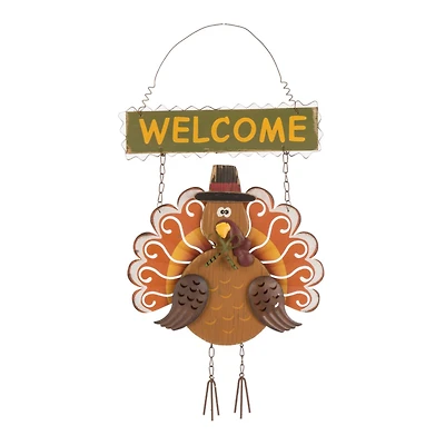 Gitzhome® 18" Iron & Solid Wood Turkey Welcome Wall Décor