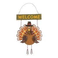 Gitzhome® 18" Iron & Solid Wood Turkey Welcome Wall Décor