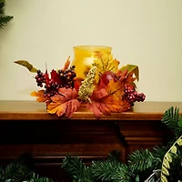 17" Autumn Apple & Berry Hurricane Glass Pillar Candle Holder