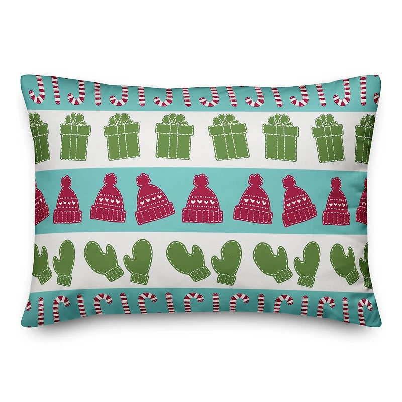 Candy Canes, Mittens & Hats Pattern Throw Pillow
