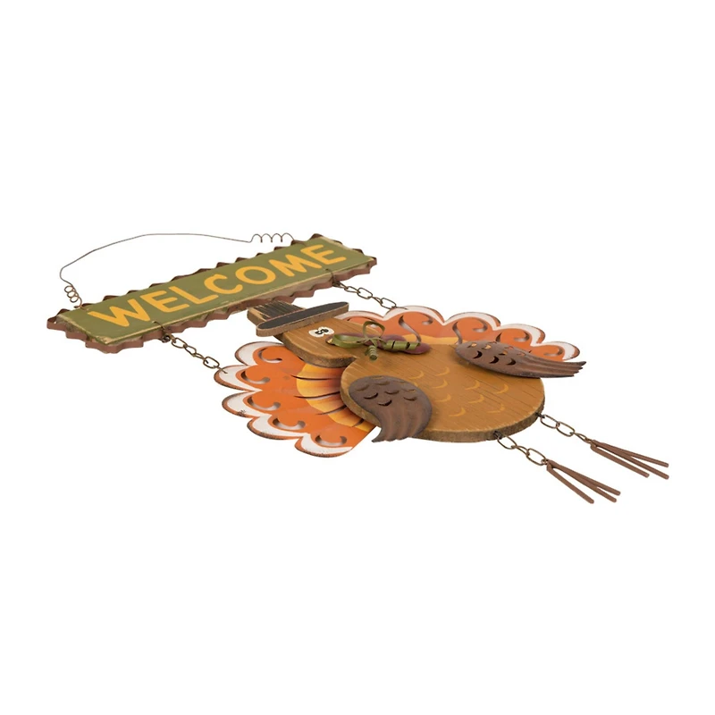Gitzhome® 18" Iron & Solid Wood Turkey Welcome Wall Décor