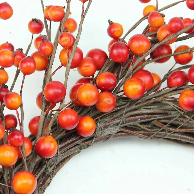 14" Unlit Autumn Harvest Artificial Orange & Red Berry Wreath