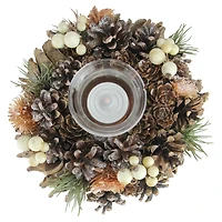 7.25" Autumn Artificial Foliage Pine Cone Votive Candle Holder