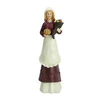Autumn Harvest Thanksgiving Wood Carved Pilgrim Woman Decorative Figure