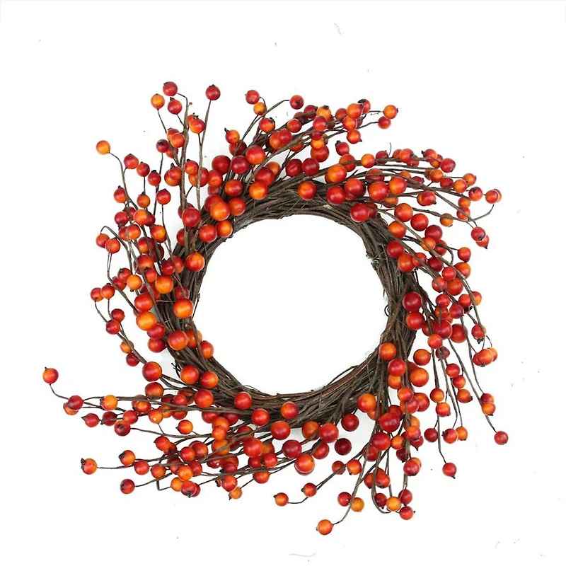 14" Unlit Autumn Harvest Artificial Orange & Red Berry Wreath