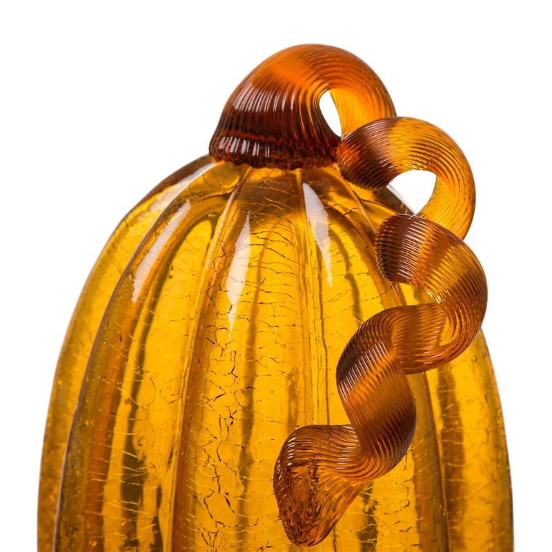 Glitzhome® Tall Crackle Glass Pumpkin, Amber