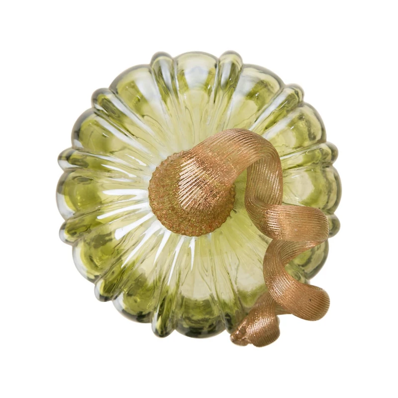 Glitzhome® Short Crackle Glass Pumpkin, Green