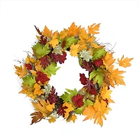 22" Unlit Autumn Harvest Artificial Maple Leaves Thanksgiving Wreath