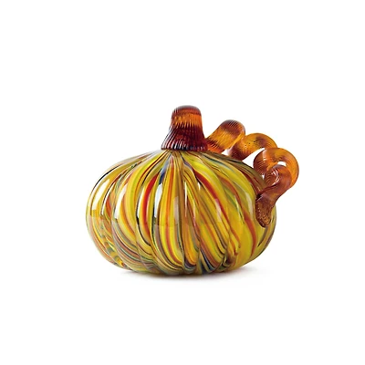 Glitzhome® Short Glass Pumpkin, Multicolor Stripes