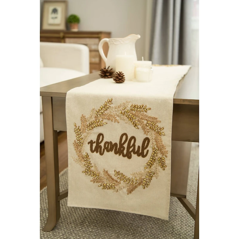 Glitzhome® Embroidered Fabric Thanksgiving Table Runner