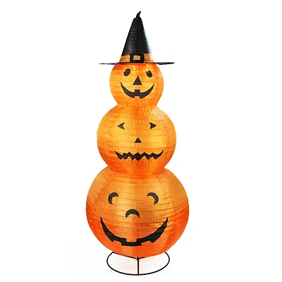 48" Pre-Lit Pumpkins with Witch Hat Halloween Outdoor Decoration