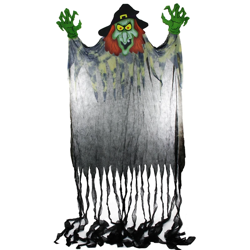 11ft. Spine-Chilling Witch with Green Hands Hanging Halloween Decoration