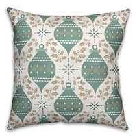 Green & White Christmas Ornaments Pattern Throw Pillow