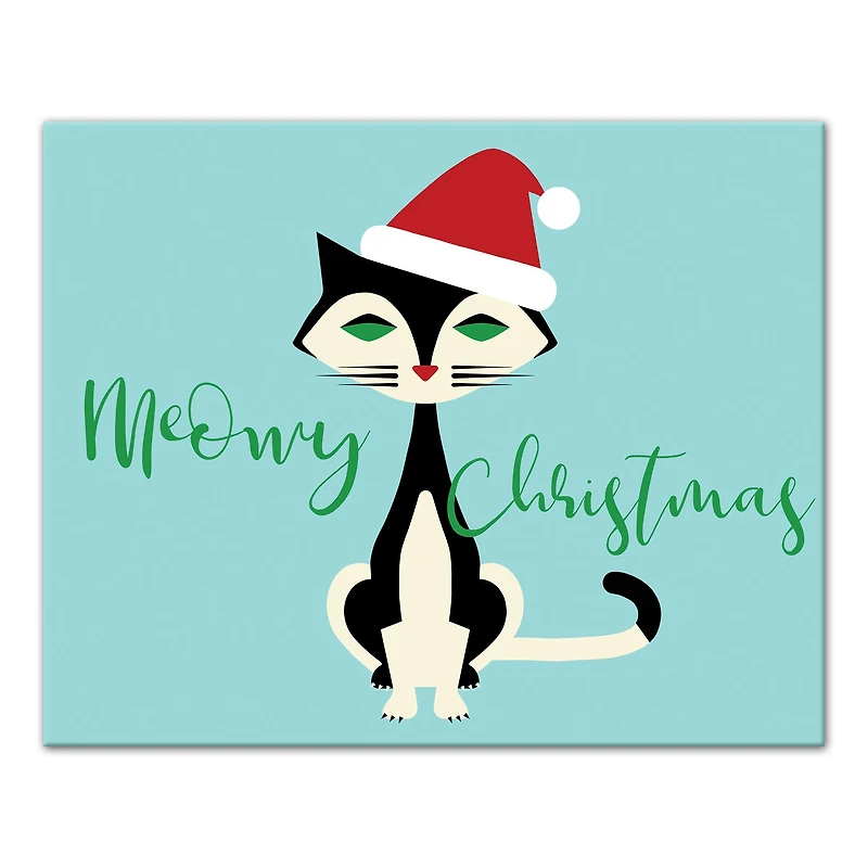 Midcentury Modern Christmas Cat Canvas Wall Art