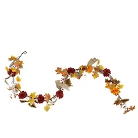 6ft. Unlit Autumn Harvest Thanksgiving Mixed Fall Leaf & Mum Flower Garland