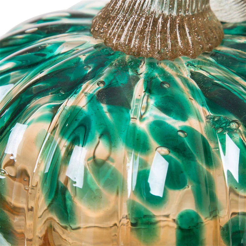Glitzhome® Small Glitter Glass Pumpkin, Blue & Gold