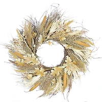 24" Unlit Autumn Harvest Artificial Cattail & Wheat Thanksgiving Wreath