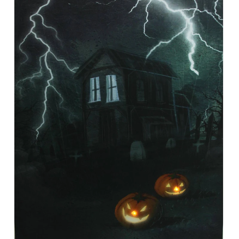 Haunted House with Jack-O'-Lanterns LED Canvas Wall Art