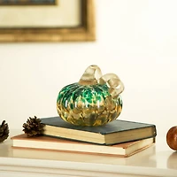 Glitzhome® Small Glitter Glass Pumpkin, Blue & Gold