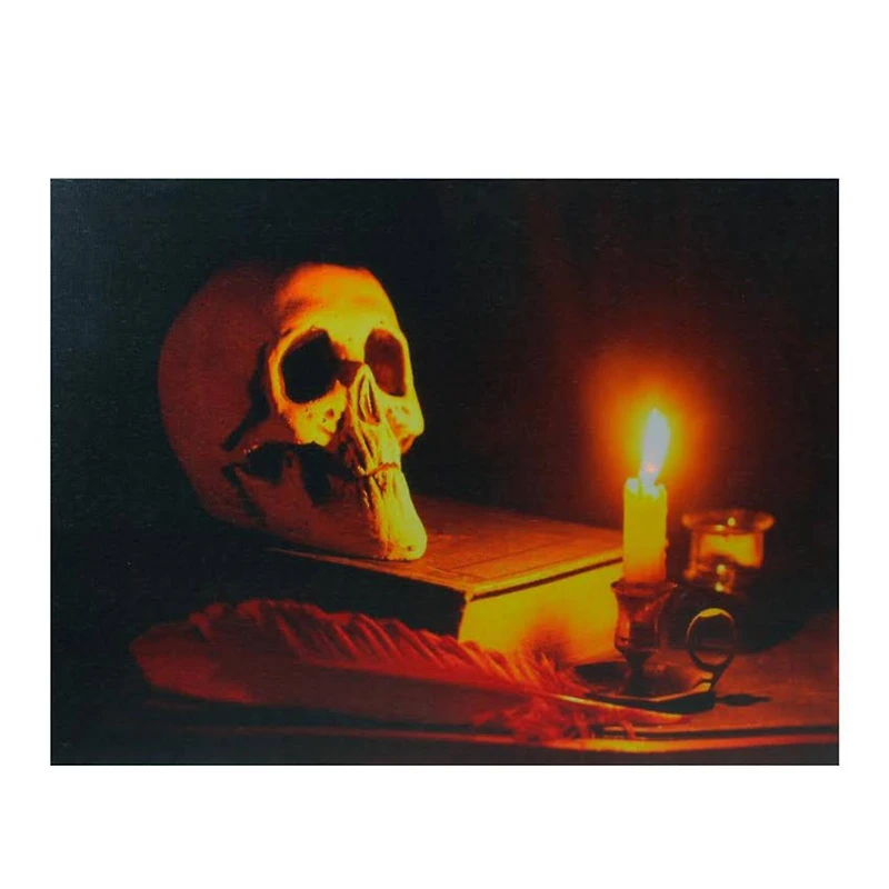 Antique Candle & Skull LED Canvas Wall Art