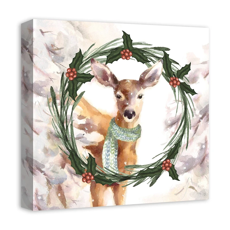 Seasonal Deer Wreath Canvas Wall Art