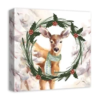 Seasonal Deer Wreath Canvas Wall Art