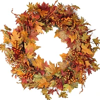 32" Unlit Autumn Harvest Artificial Orange, Green & Gold Berries & Leaves Wreath