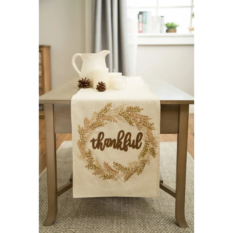 Glitzhome® Embroidered Fabric Thanksgiving Table Runner