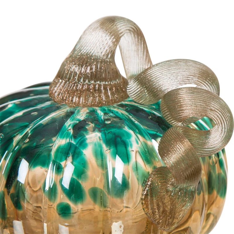 Glitzhome® Small Glitter Glass Pumpkin, Blue & Gold