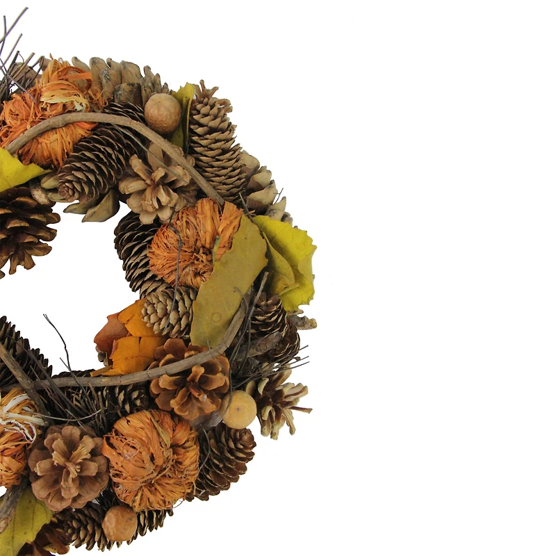 13.25" Unlit Autumn Harvest Artificial Pine Cones & Gourds Thanksgiving Wreath