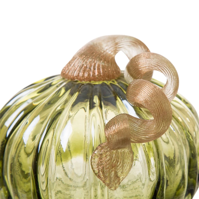 Glitzhome® Short Crackle Glass Pumpkin, Green