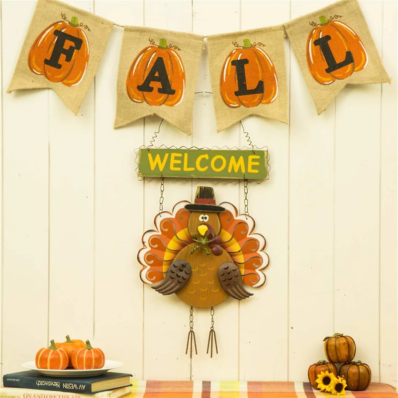 Gitzhome® 18" Iron & Solid Wood Turkey Welcome Wall Décor