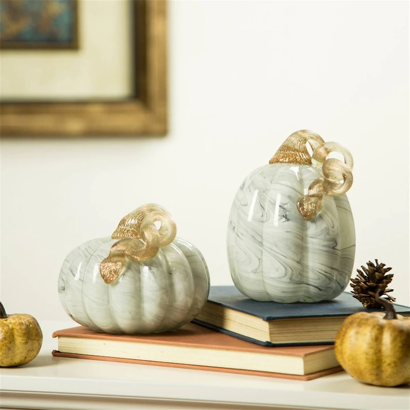 Glitzhome® Marble Tall Marble Glass Pumpkin, Gray