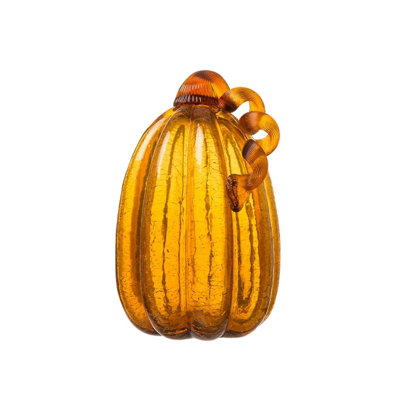 Glitzhome® Tall Crackle Glass Pumpkin, Amber