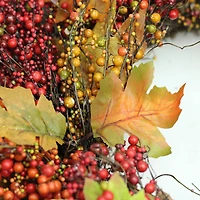 22" Unlit Autumn Harvest Artificial Maple Leaf & Berry Thanksgiving Wreath
