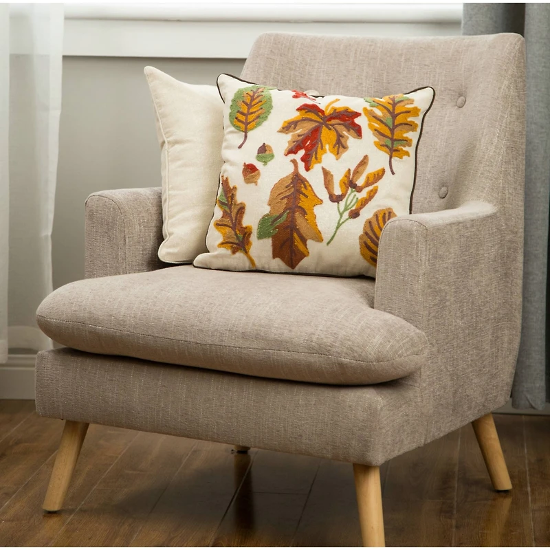 Glitzhome® Embroidered Fall Leaves Pillow