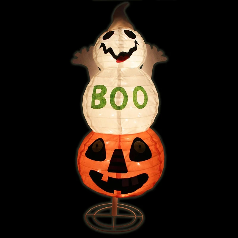 37" Lighted Spooky "BOO" Ghost on Jack-o-Lantern Pumpkin Halloween Decoration
