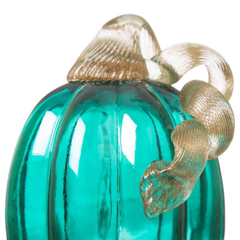 Glitzhome® Crackle Glass Pumpkin, Turquoise