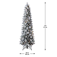 7ft. Pre-Lit Flocked Slim Artificial Christmas Tree, Warm White Twinkle LED Lights by Ashland®