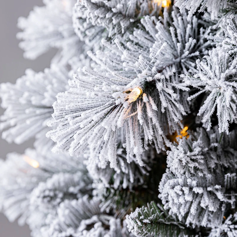 7ft. Pre-Lit Flocked Slim Artificial Christmas Tree, Warm White Twinkle LED Lights by Ashland®