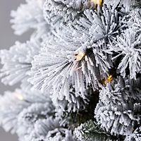 7ft. Pre-Lit Flocked Slim Artificial Christmas Tree, Warm White Twinkle LED Lights by Ashland®