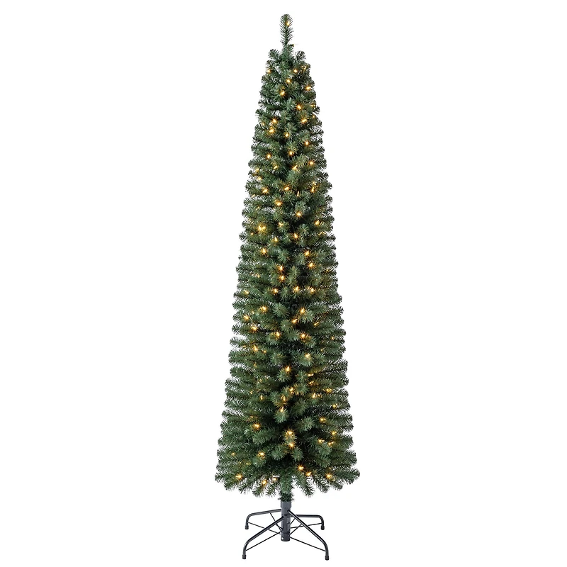 7ft. Pre-Lit Pencil Artificial Christmas Tree, Warm White Mini LED Lights by Ashland®