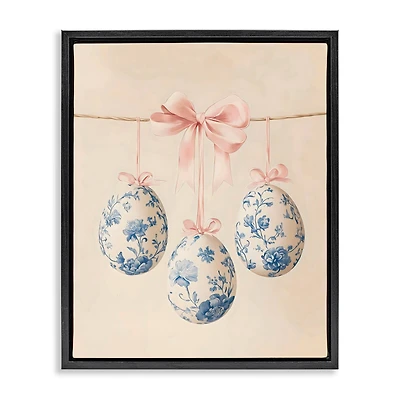 Stupell Industries Blue Floral Coquette Easter Eggs Floating Frame Wall Art