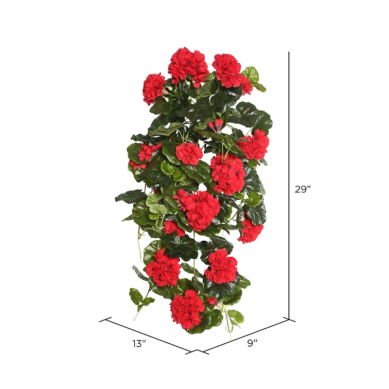 29" Red Artificial Polyester Geranium Hanging Bush