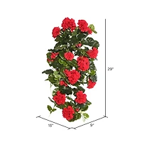 29" Red Artificial Polyester Geranium Hanging Bush