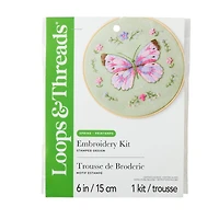 Spring 6" Butterfly & Flowers Stamped Design Embroidery Kit by Loops & Threads®