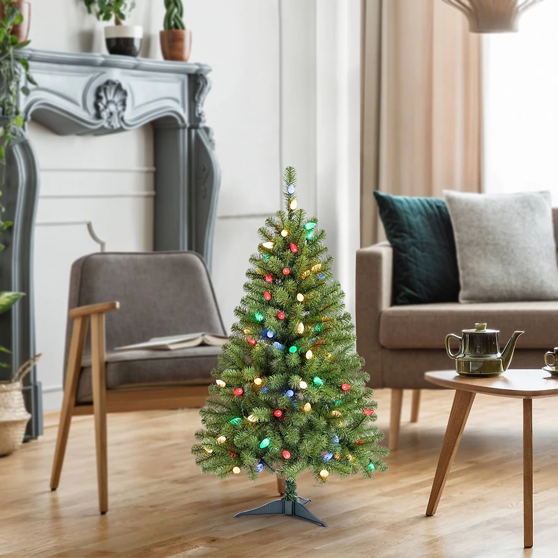 4ft. Pre-Lit Lakewood Spruce Artifical Christmas Tree, C7 Multicolor LED Lights by Ashland®