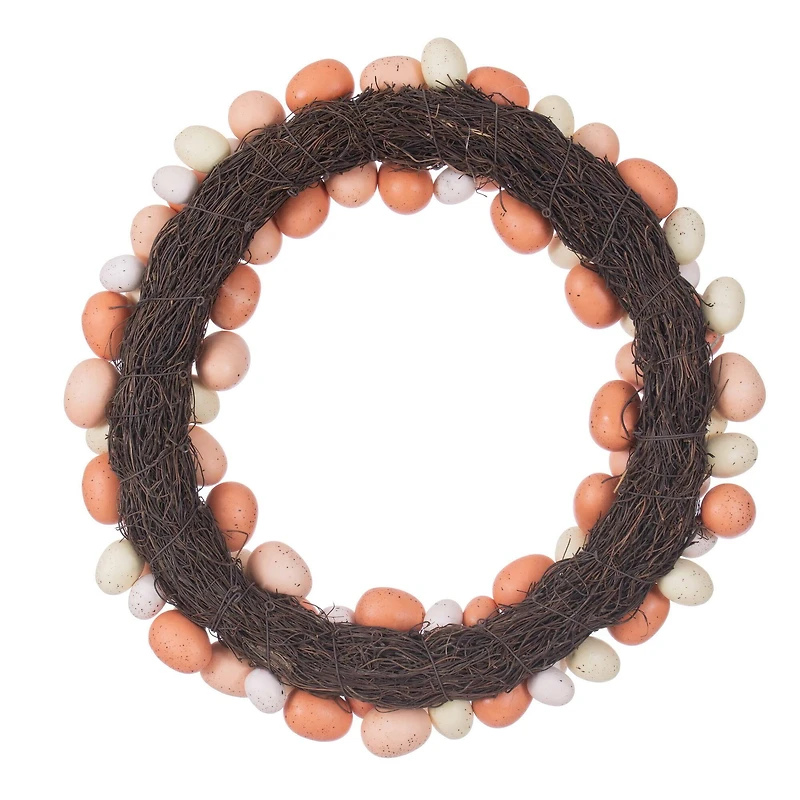 18" Coral & White Artificial Easter Eggs Wreath