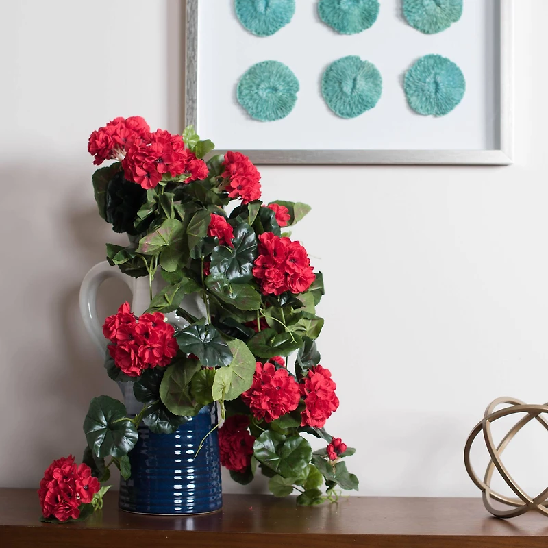 29" Red Artificial Polyester Geranium Hanging Bush