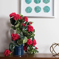 29" Red Artificial Polyester Geranium Hanging Bush